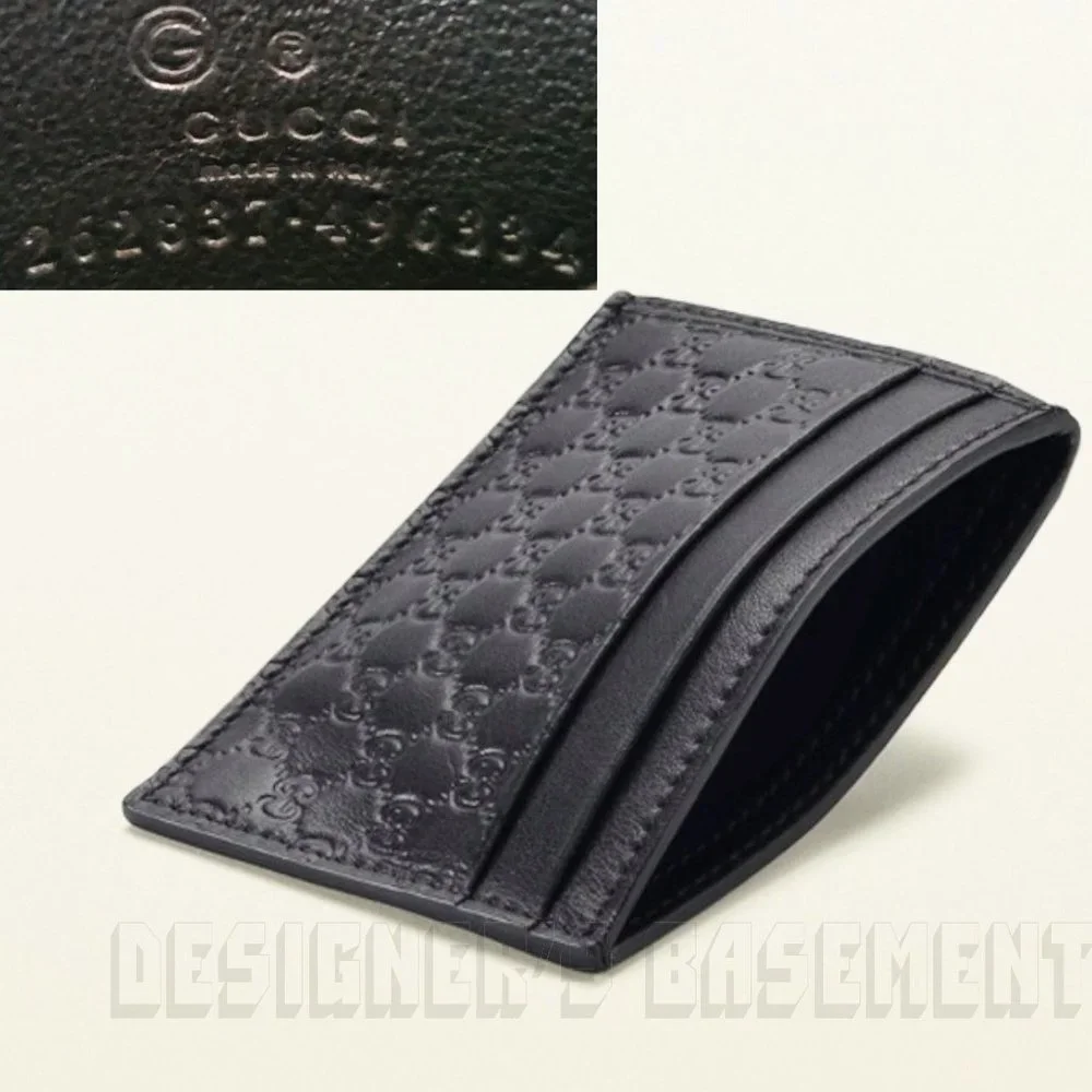 GUCCI black MICRO G MicroGUCCISSIMA embossed Leather Card Case wallet New in Box